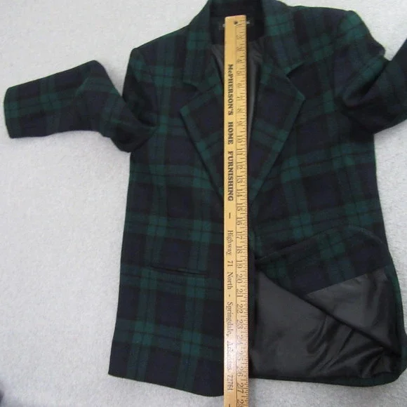 Braebrook Womens Blazer Jacket 4P Petite Green Blue Tweed Vintage Plaid - Picture 10 of 14
